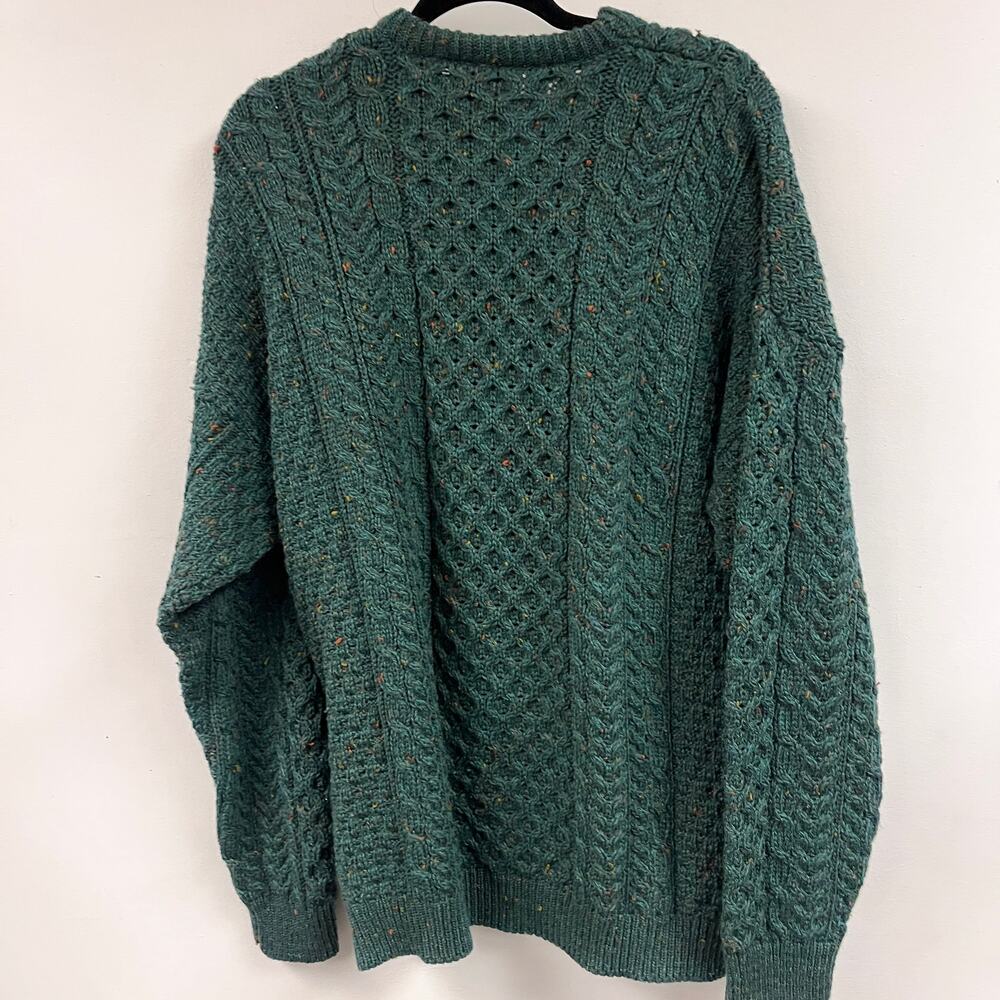 Vintage Connemara Men's XXL crewneck cable knit fisherman sweater dark green - Picture 2 of 5